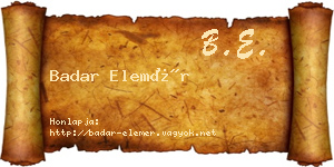 Badar Elemér névjegykártya